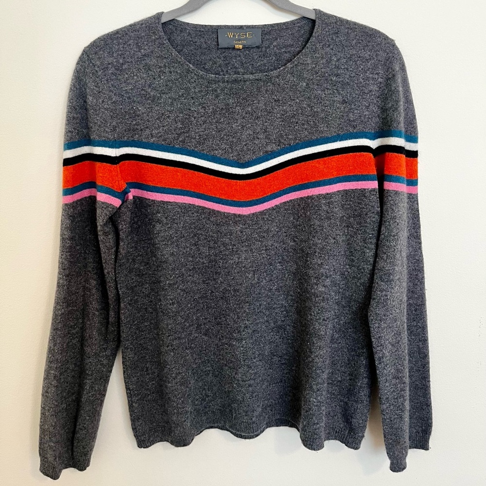 Wyse London Gray Cashmere Sweater with Stripe